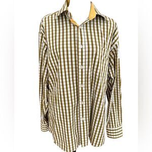 ALFRED DUNHILL Slim Fit olive green/white plaid 100% cotton shirt , size XXXL.